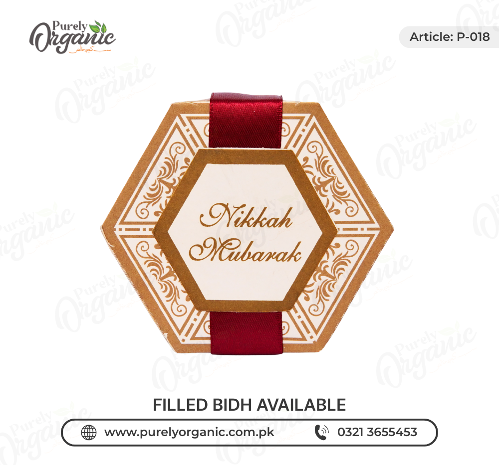 nikah favor box with name tag and ribbon - purely organic