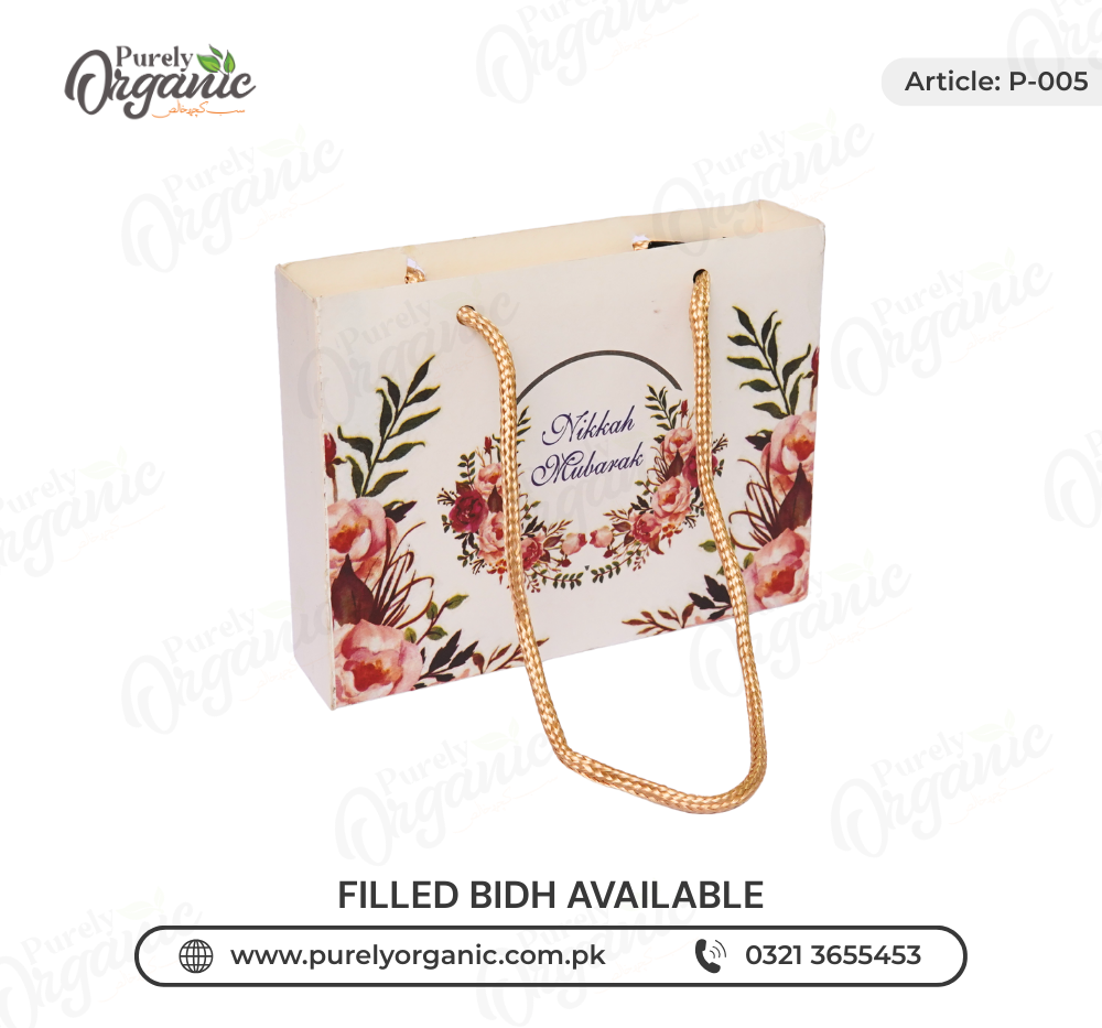 personalised bid bag for nikkah with floral pattern - purely organic