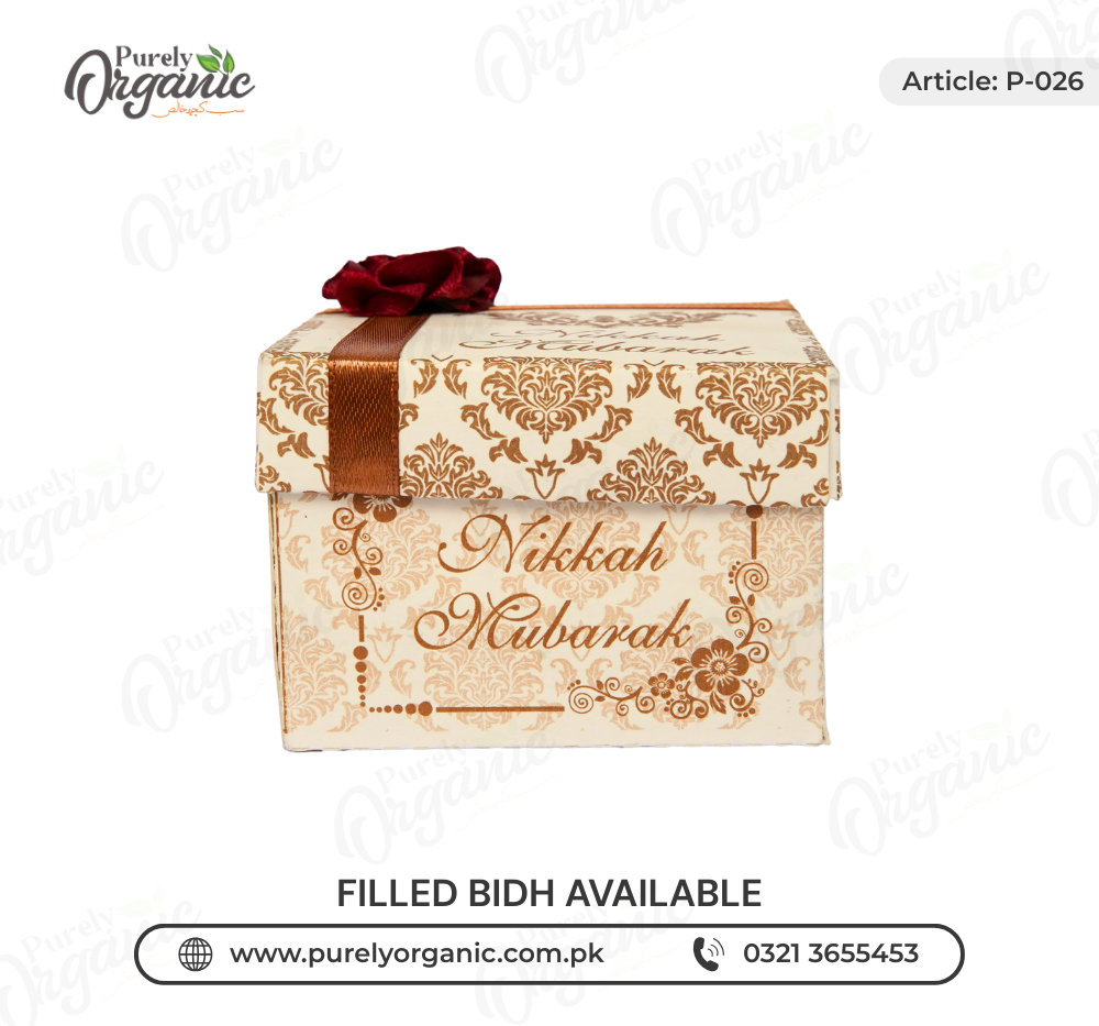 printed square bidh box with flower and customised tag side view - purely organic