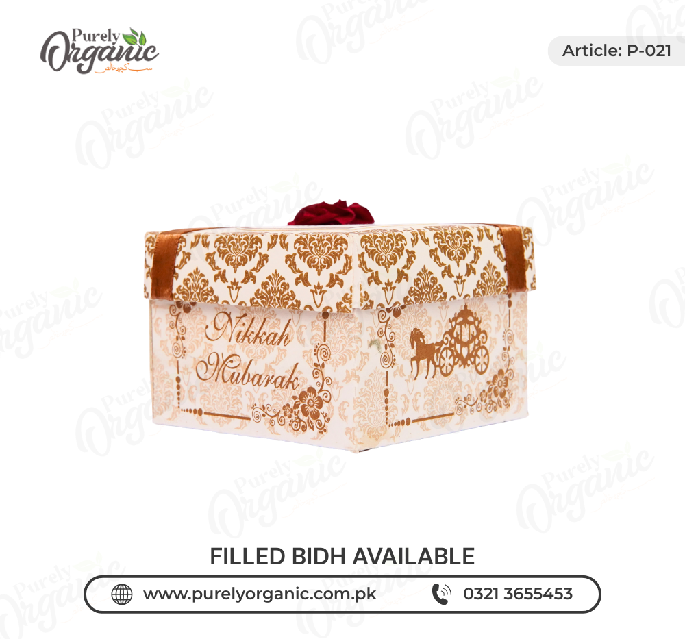 square bidh box with flower and tag printed pattern - purely organic