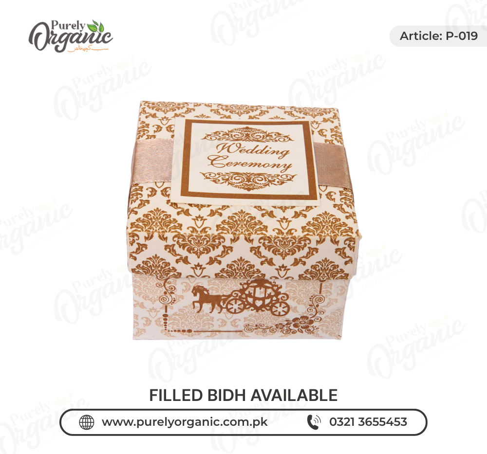 square printed bidh box with customised tag - purely organic