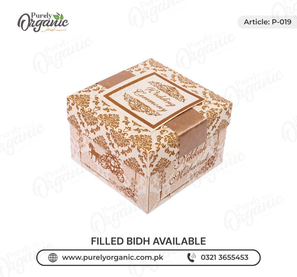 square printed bidh box with tag - purely organic